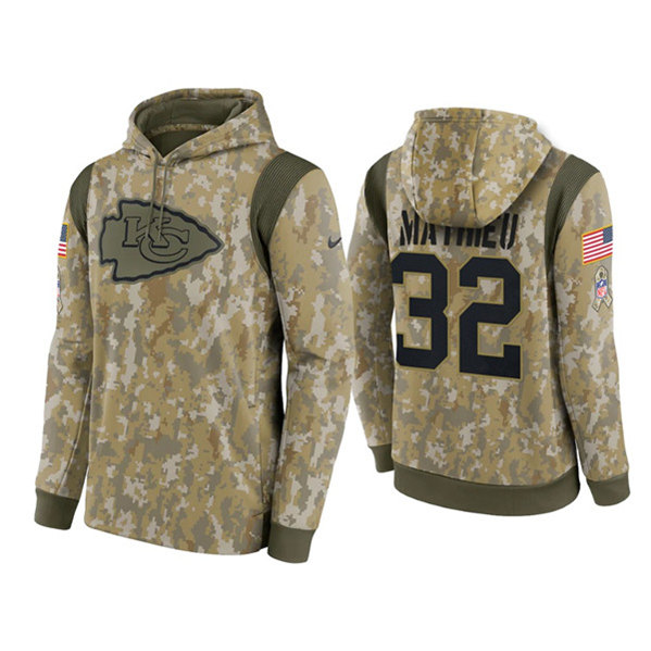 Men's Kansas City Chiefs #32 Tyrann Mathieu Camo 2021 Salute To Service Therma Performance Pullover Hoodie